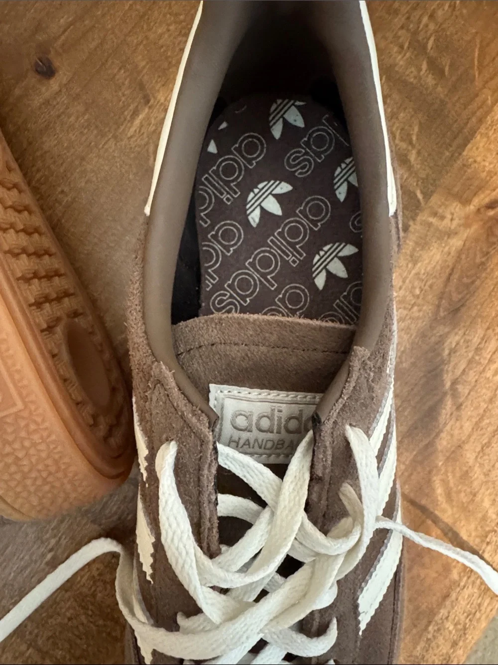 adidas Women's Brown Suede Sneakers with White Stripes - Picture 4 of 5